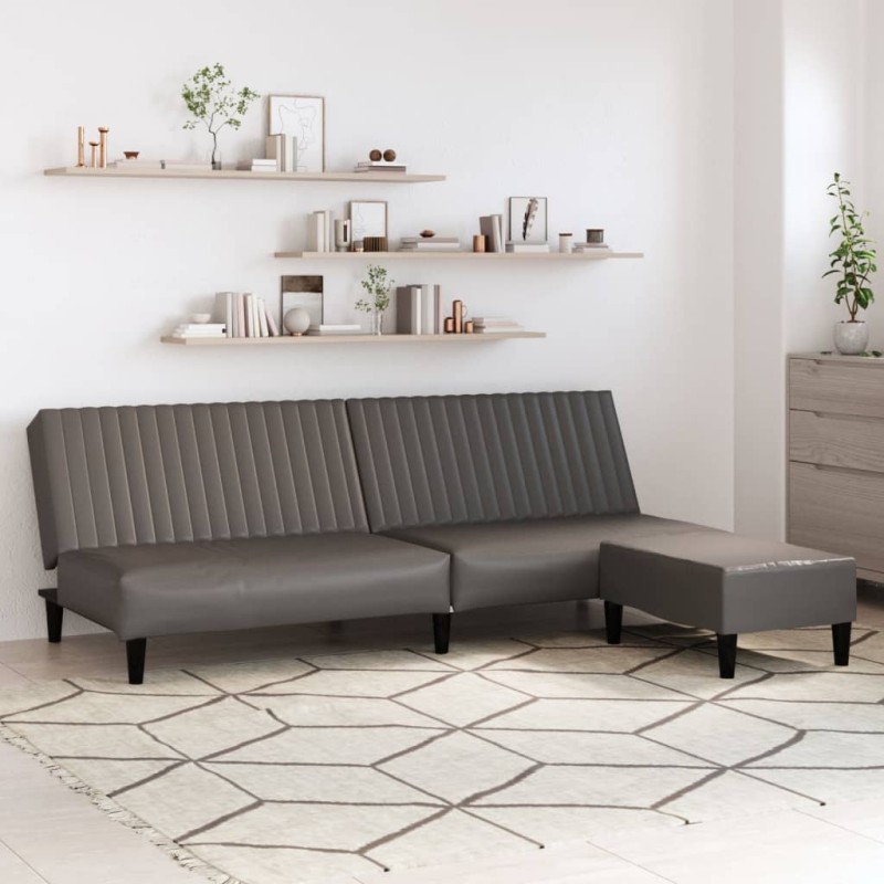 Schlafsofa 2-Sitzer mit Fußhocker Grau Kunstleder Schlafsofa 2-Sitzer mit Fußhocker Grau Kunstleder