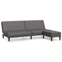 Schlafsofa 2-Sitzer mit Fußhocker Grau Kunstleder