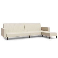Schlafsofa 2-Sitzer mit Fußhocker Creme Kunstleder