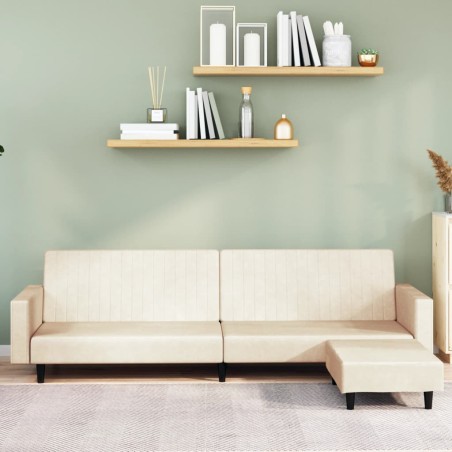 Schlafsofa 2-Sitzer mit Fußhocker Creme Samt