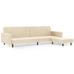 Schlafsofa 2-Sitzer mit Fußhocker Creme Samt