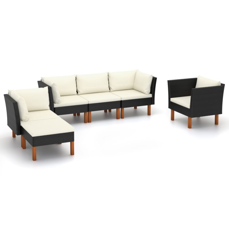 vidaXL 6-tlg. Garten-Lounge-Set Poly Rattan Eukalyptusholz Schwarz vidaXL 6-tlg. Garten-Lounge-Set Poly Rattan Eukalyptusholz Schwarz