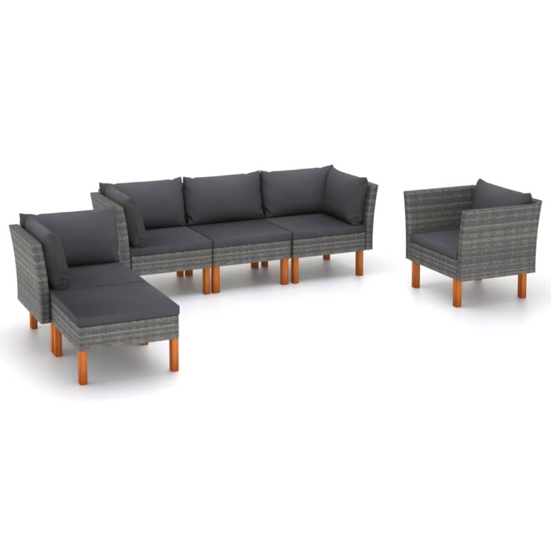 6-tlg. Garten-Lounge-Set Poly Rattan und Eukalyptusholz Grau 6-tlg. Garten-Lounge-Set Poly Rattan und Eukalyptusholz Grau
