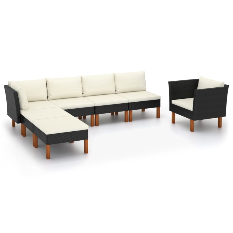 7-tlg. Garten-Lounge-Set Poly Rattan Eukalyptusholz Schwarz 7-tlg. Garten-Lounge-Set Poly Rattan Eukalyptusholz Schwarz