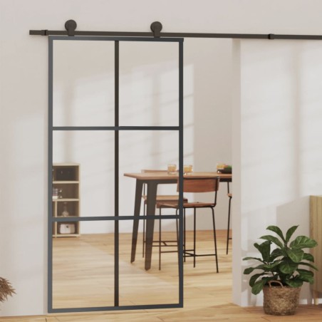 vidaXL Schiebetür mit Beschlag ESG-Glas & Aluminium 102x205 cm    