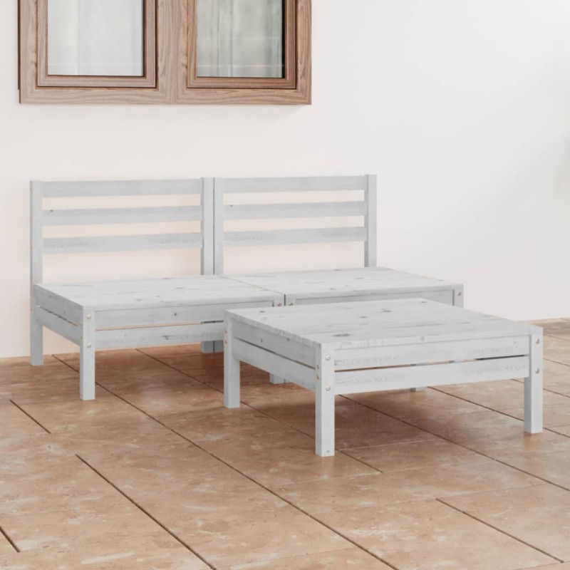 3-tlg. Garten-Lounge-Set Weiß Kiefer Massivholz 3-tlg. Garten-Lounge-Set Weiß Kiefer Massivholz