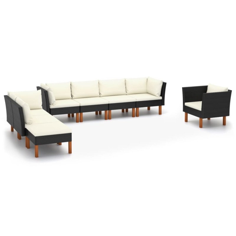 vidaXL 8-tlg. Garten-Lounge-Set Poly Rattan Eukalyptusholz Schwarz vidaXL 8-tlg. Garten-Lounge-Set Poly Rattan Eukalyptusholz Schwarz