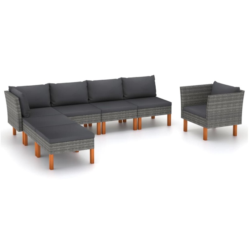 7-tlg. Garten-Lounge-Set Poly Rattan und Eukalyptusholz Grau 7-tlg. Garten-Lounge-Set Poly Rattan und Eukalyptusholz Grau