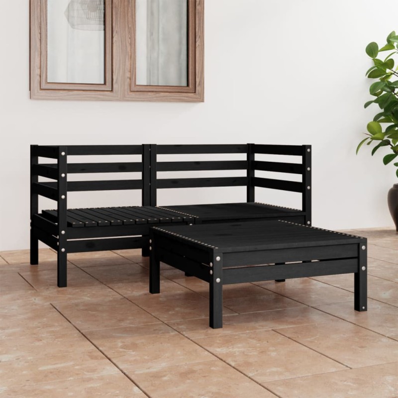 3-tlg. Garten-Lounge-Set Schwarz Massivholz Kiefer 3-tlg. Garten-Lounge-Set Schwarz Massivholz Kiefer