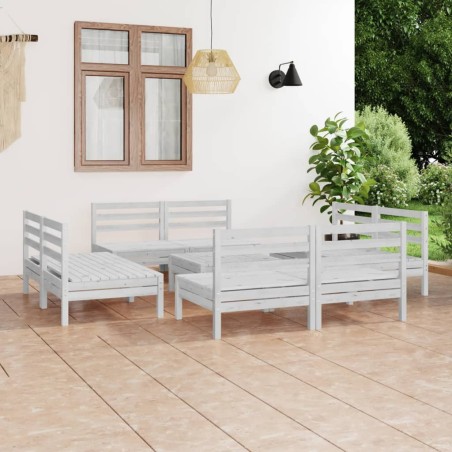 9-tlg. Garten-Lounge-Set Weiß Massivholz Kiefer