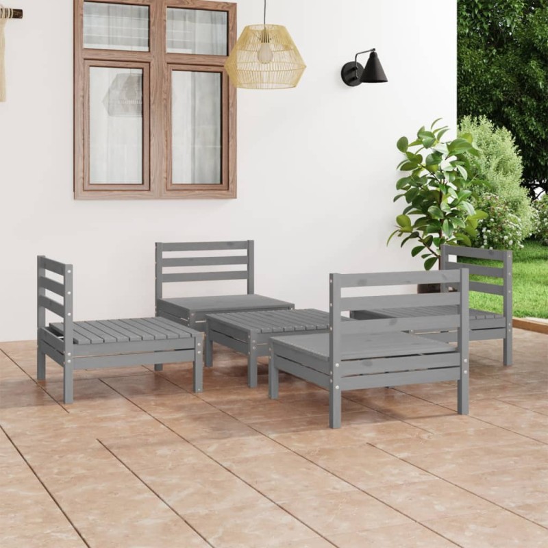 5-tlg. Garten-Lounge-Set Grau Kiefer Massivholz 5-tlg. Garten-Lounge-Set Grau Kiefer Massivholz