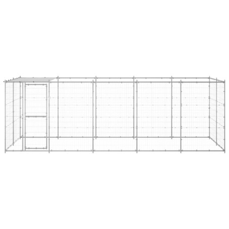 Outdoor-Hundezwinger mit Überdachung Verzinkter Stahl 12,1 m²