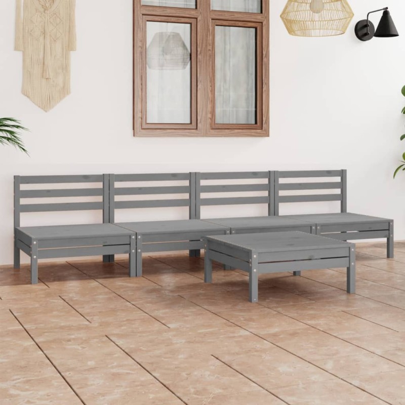 5-tlg. Garten-Lounge-Set Grau Kiefer Massivholz 5-tlg. Garten-Lounge-Set Grau Kiefer Massivholz