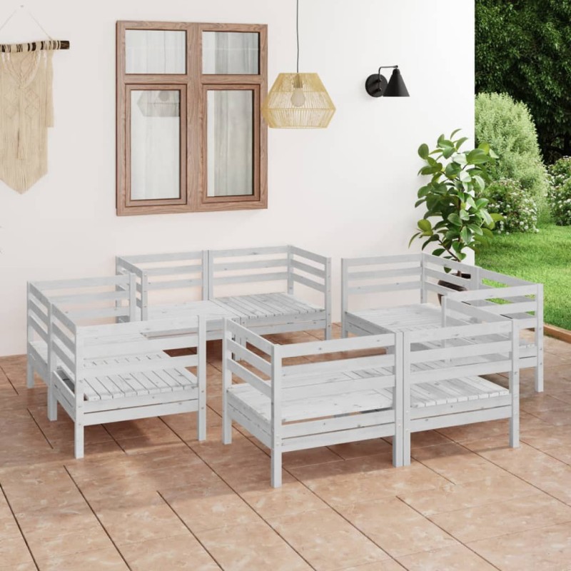 8-tlg. Garten-Lounge-Set Weiß Kiefer Massivholz 8-tlg. Garten-Lounge-Set Weiß Kiefer Massivholz