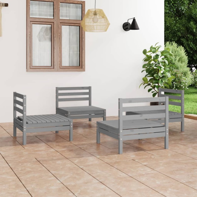 4-tlg. Garten-Lounge-Set Grau Kiefer Massivholz 4-tlg. Garten-Lounge-Set Grau Kiefer Massivholz