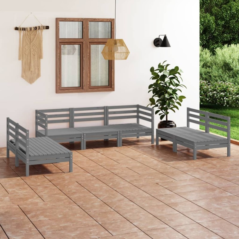 7-tlg. Garten-Lounge-Set Grau Massivholz Kiefer 7-tlg. Garten-Lounge-Set Grau Massivholz Kiefer