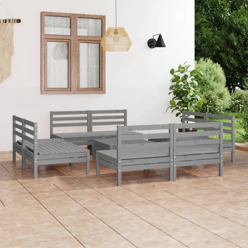 9-tlg. Garten-Lounge-Set Grau Kiefer Massivholz 9-tlg. Garten-Lounge-Set Grau Kiefer Massivholz