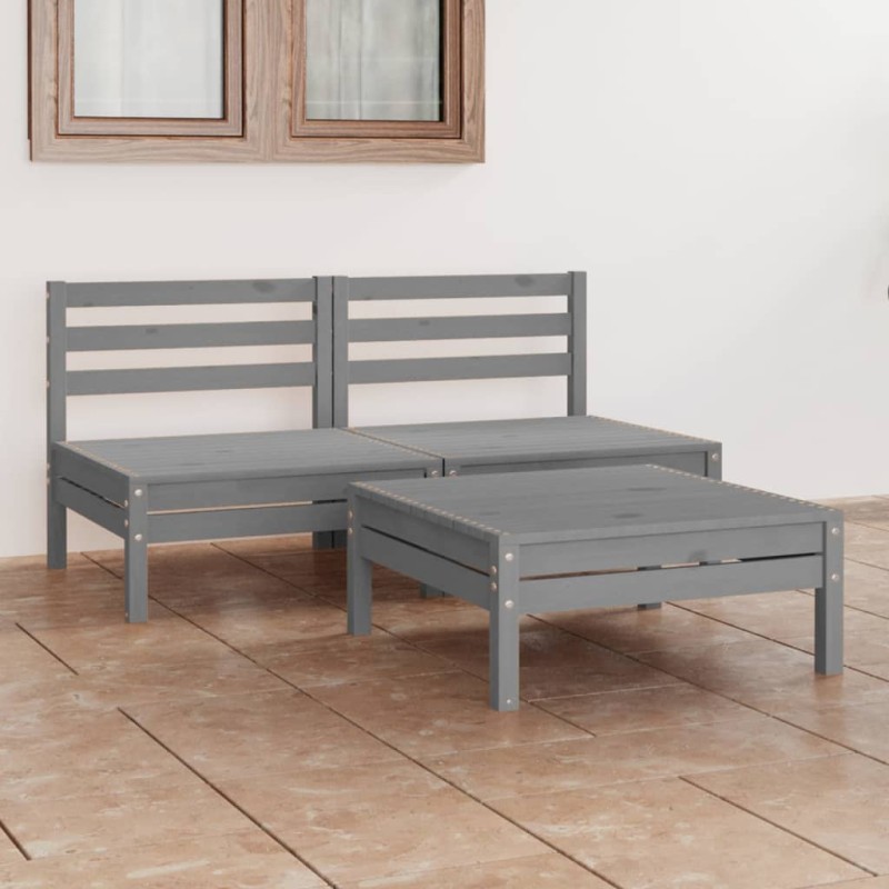 3-tlg. Garten-Lounge-Set Grau Kiefer Massivholz 3-tlg. Garten-Lounge-Set Grau Kiefer Massivholz