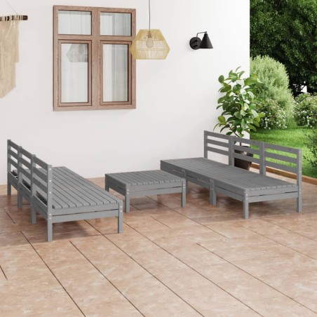 7-tlg. Garten-Lounge-Set Grau Kiefer Massivholz