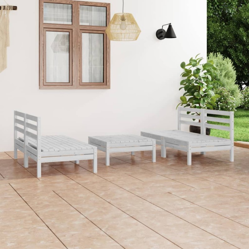 5-tlg. Garten-Lounge-Set Weiß Kiefer Massivholz 5-tlg. Garten-Lounge-Set Weiß Kiefer Massivholz