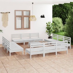 13-tlg. Garten-Lounge-Set Weiß Kiefer Massivholz