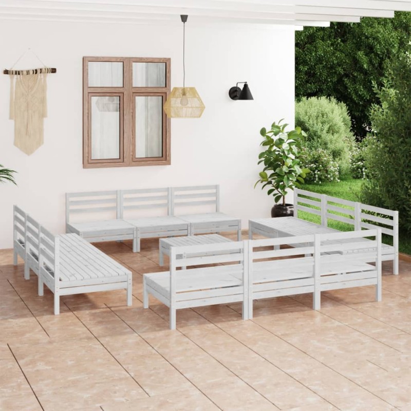 13-tlg. Garten-Lounge-Set Weiß Kiefer Massivholz 13-tlg. Garten-Lounge-Set Weiß Kiefer Massivholz