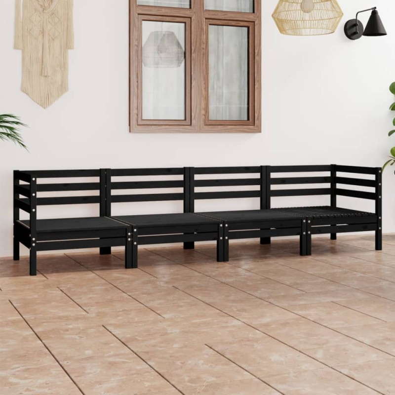 4-tlg. Garten-Lounge-Set Schwarz Massivholz Kiefer 4-tlg. Garten-Lounge-Set Schwarz Massivholz Kiefer
