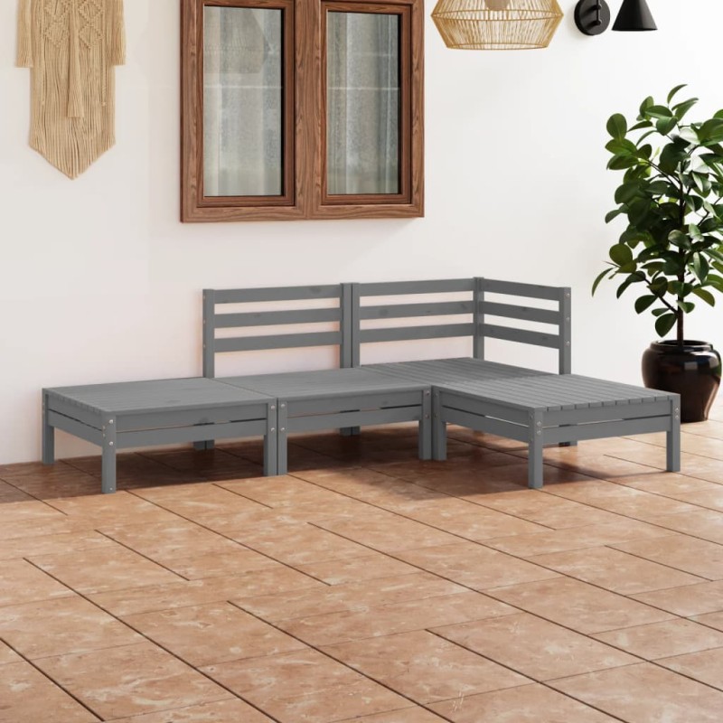 vidaXL 4-tlg. Garten-Lounge-Set Grau Massivholz Kiefer vidaXL 4-tlg. Garten-Lounge-Set Grau Massivholz Kiefer