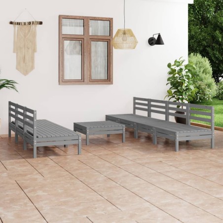 8-tlg. Garten-Lounge-Set Grau Kiefer Massivholz