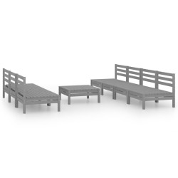 8-tlg. Garten-Lounge-Set Grau Kiefer Massivholz