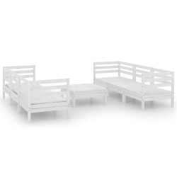 7-tlg. Garten-Lounge-Set Weiß Massivholz Kiefer
