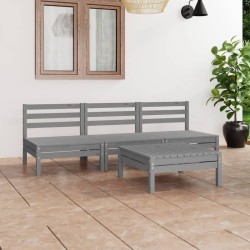 4-tlg. Garten-Lounge-Set Grau Kiefer Massivholz
