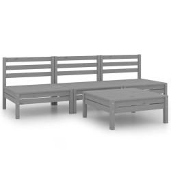 4-tlg. Garten-Lounge-Set Grau Kiefer Massivholz