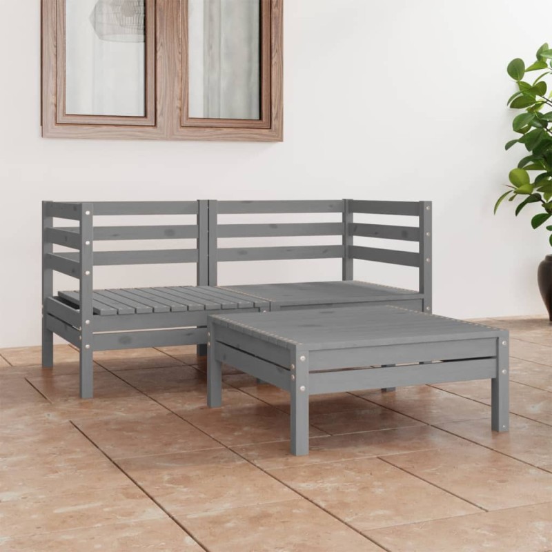 3-tlg. Garten-Lounge-Set Grau Kiefer Massivholz 3-tlg. Garten-Lounge-Set Grau Kiefer Massivholz