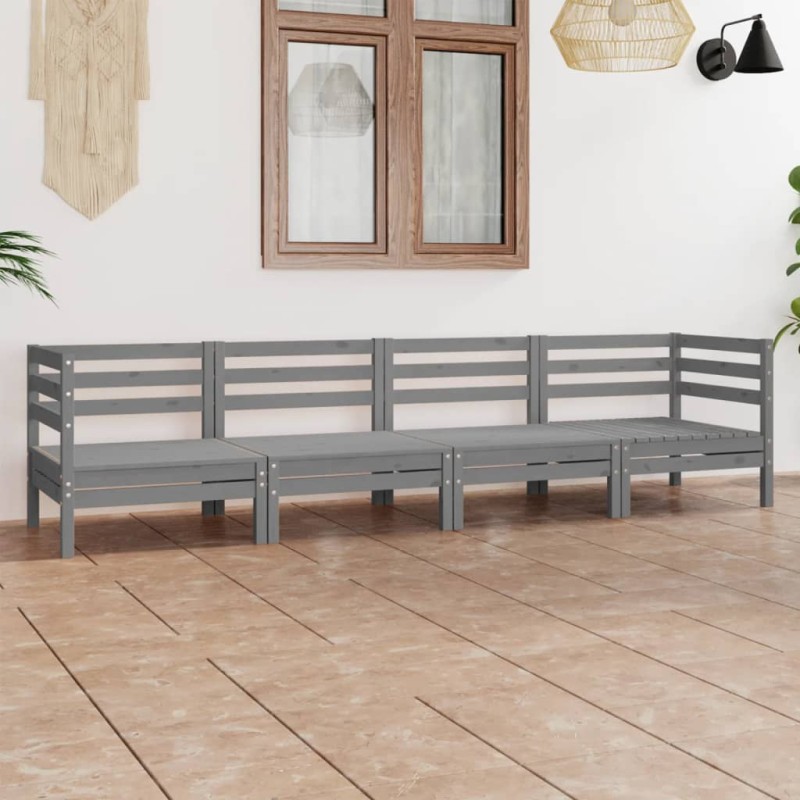 4-tlg. Garten-Lounge-Set Grau Kiefer Massivholz 4-tlg. Garten-Lounge-Set Grau Kiefer Massivholz