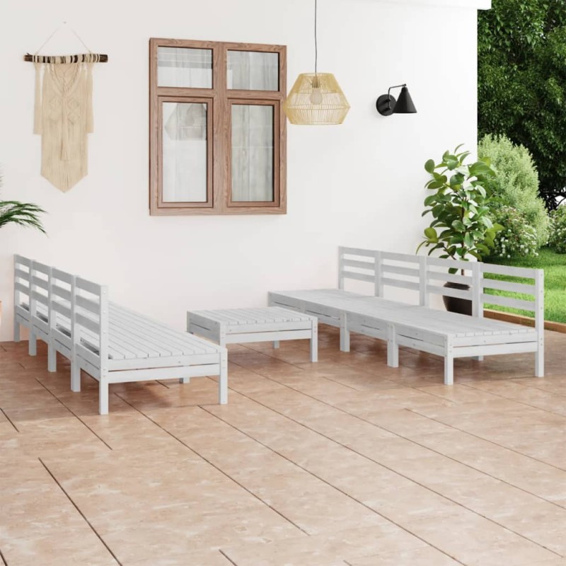 9-tlg. Garten-Lounge-Set Weiß Massivholz Kiefer 9-tlg. Garten-Lounge-Set Weiß Massivholz Kiefer