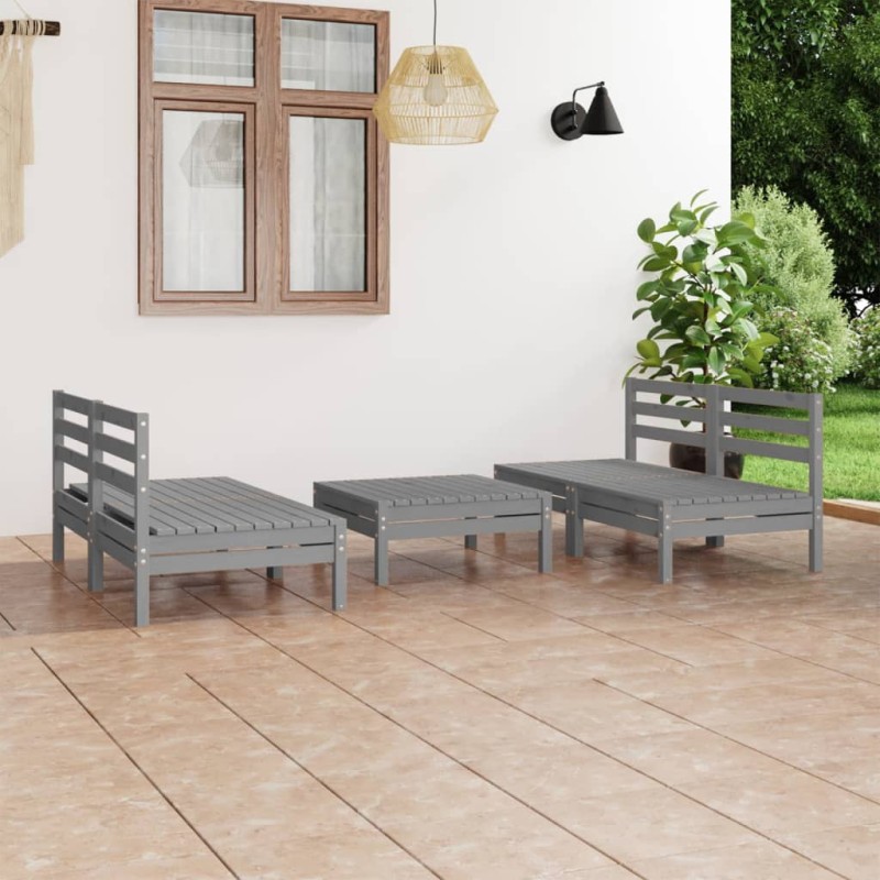5-tlg. Garten-Lounge-Set Grau Kiefer Massivholz 5-tlg. Garten-Lounge-Set Grau Kiefer Massivholz