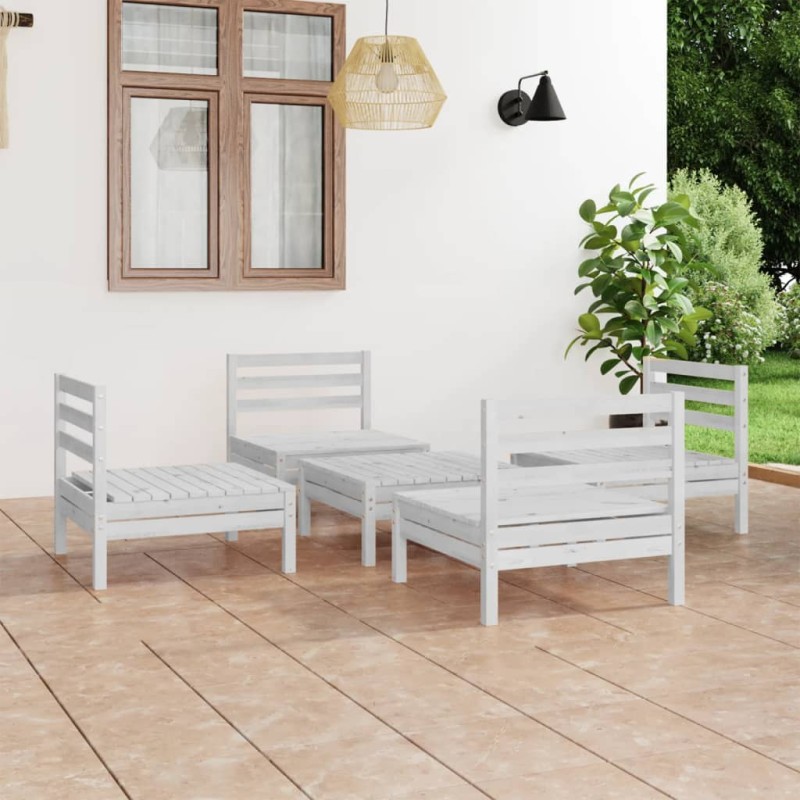 5-tlg. Garten-Lounge-Set Weiß Kiefer Massivholz 5-tlg. Garten-Lounge-Set Weiß Kiefer Massivholz