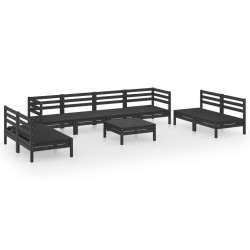 9-tlg. Garten-Lounge-Set Schwarz Massivholz Kiefer