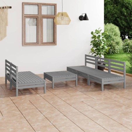 6-tlg. Garten-Lounge-Set Grau Kiefer Massivholz