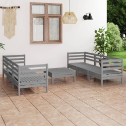 7-tlg. Garten-Lounge-Set Grau Kiefer Massivholz