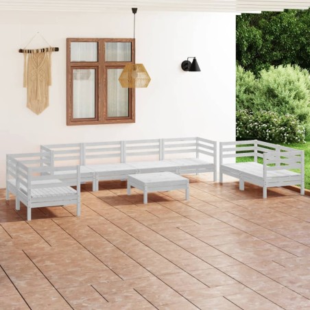 9-tlg. Garten-Lounge-Set Weiß Massivholz Kiefer