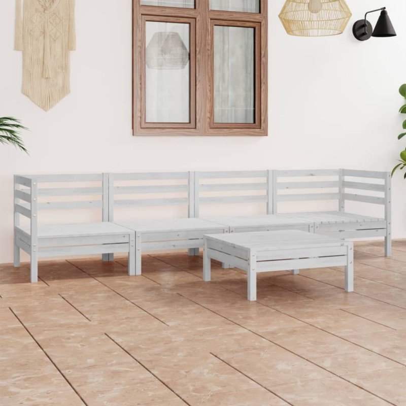 5-tlg. Garten-Lounge-Set Weiß Kiefer Massivholz 5-tlg. Garten-Lounge-Set Weiß Kiefer Massivholz