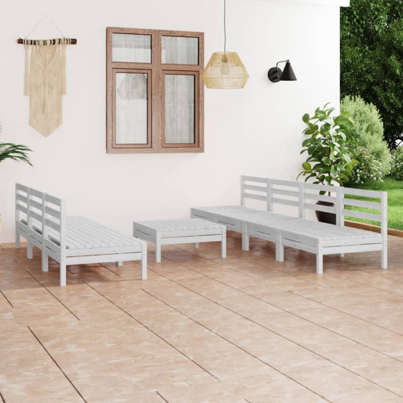 8-tlg. Garten-Lounge-Set Weiß Kiefer Massivholz 8-tlg. Garten-Lounge-Set Weiß Kiefer Massivholz