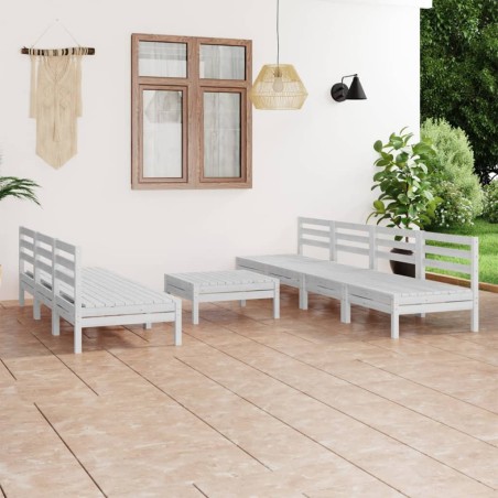 8-tlg. Garten-Lounge-Set Weiß Kiefer Massivholz