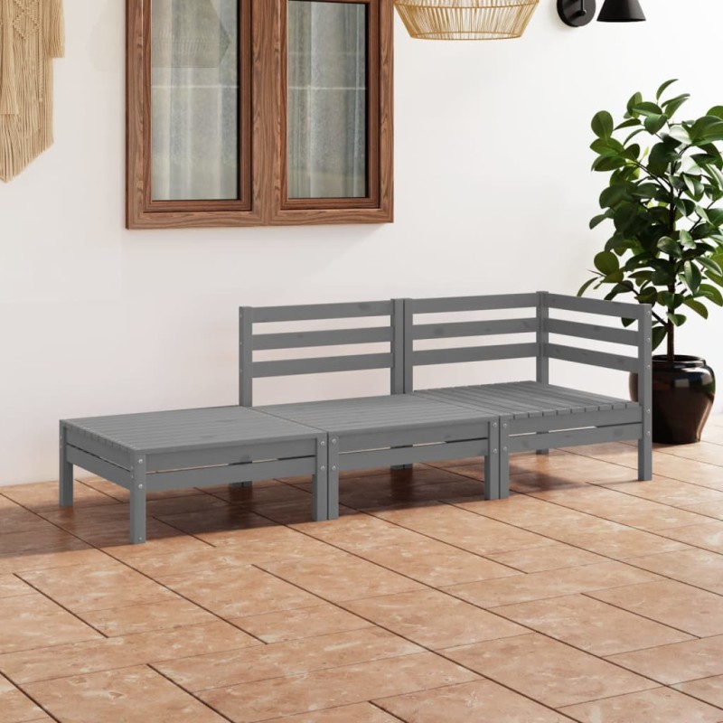 3-tlg. Garten-Lounge-Set Grau Massivholz Kiefer 3-tlg. Garten-Lounge-Set Grau Massivholz Kiefer