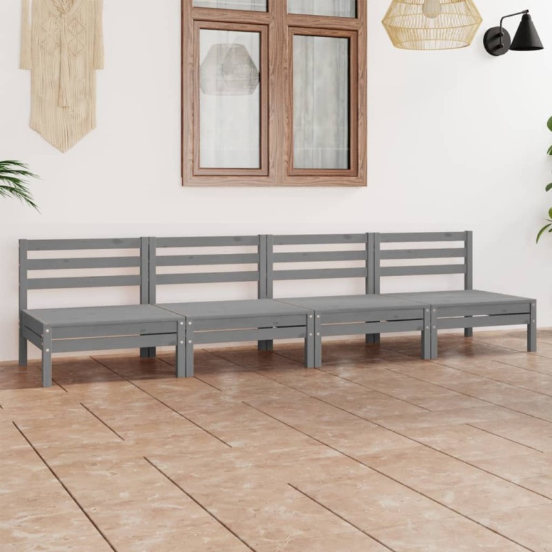 4-tlg. Garten-Lounge-Set Grau Kiefer Massivholz 4-tlg. Garten-Lounge-Set Grau Kiefer Massivholz