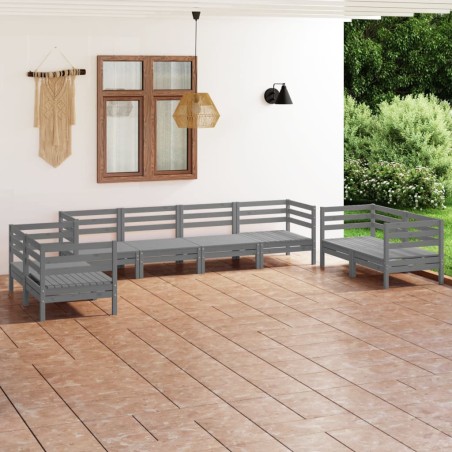 vidaXL 8-tlg. Garten-Lounge-Set Grau Massivholz Kiefer