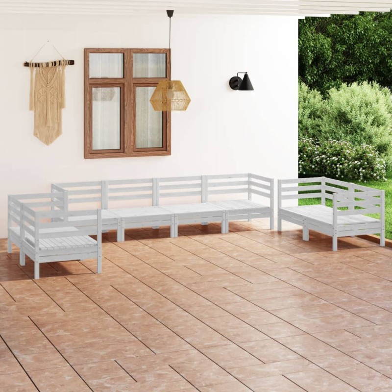 8-tlg. Garten-Lounge-Set Weiß Massivholz Kiefer 8-tlg. Garten-Lounge-Set Weiß Massivholz Kiefer