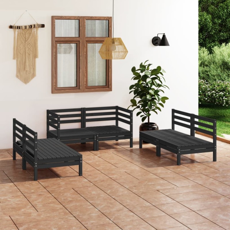 vidaXL 6-tlg. Garten-Lounge-Set Schwarz Massivholz Kiefer vidaXL 6-tlg. Garten-Lounge-Set Schwarz Massivholz Kiefer